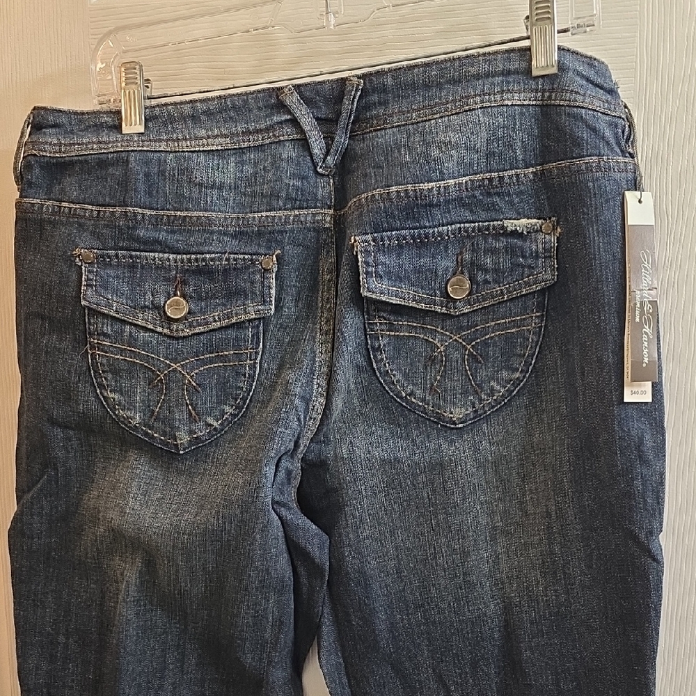 NEW Hillard & Hanson Dark Blue Boot Cut Jeans with Flap Back Pockets Size 8